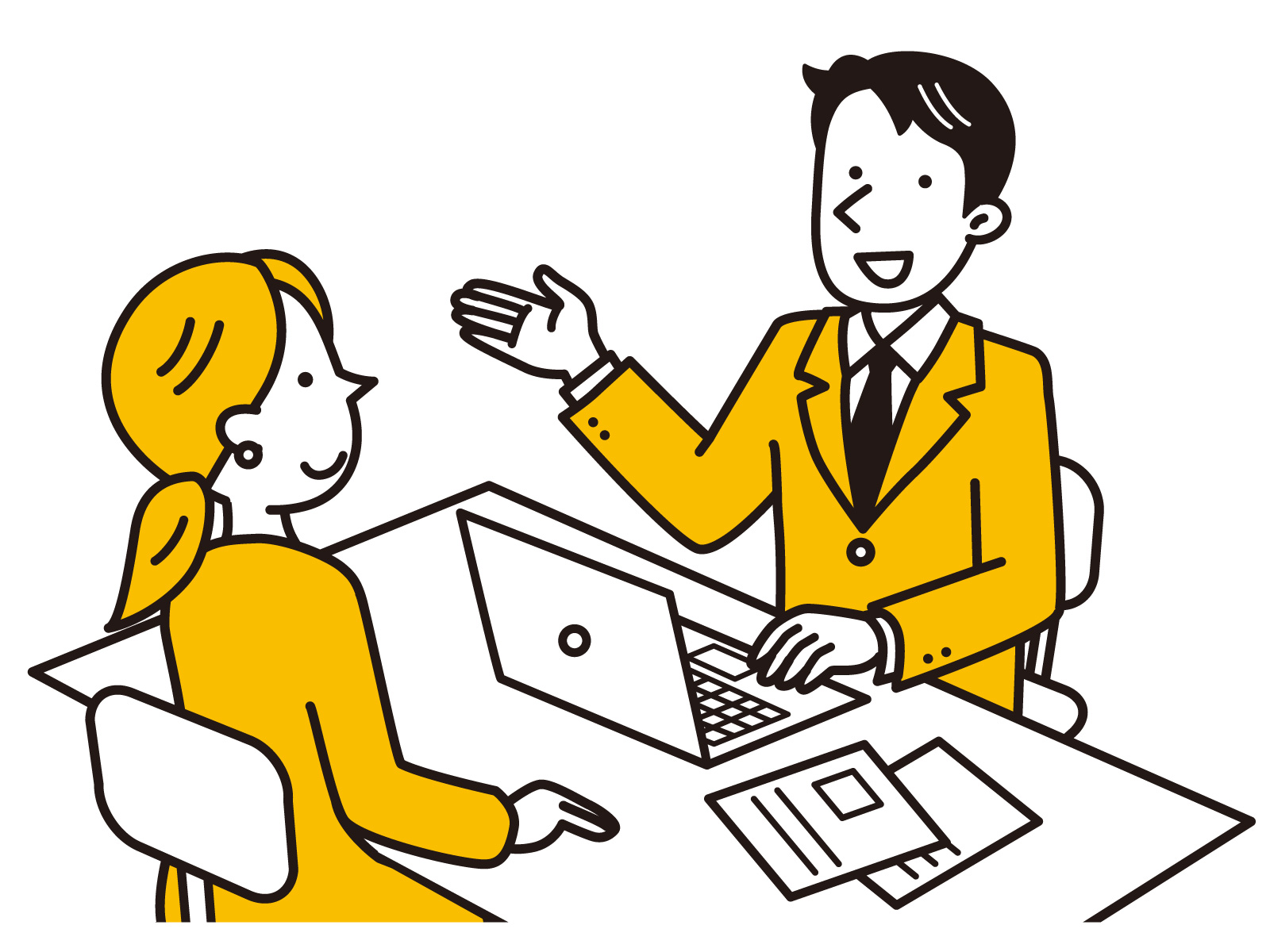 男女が会議している画像